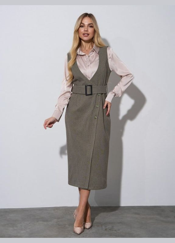 Оливкова (хакі) ділова сукня 14975 хакі ISSA PLUS однотонна