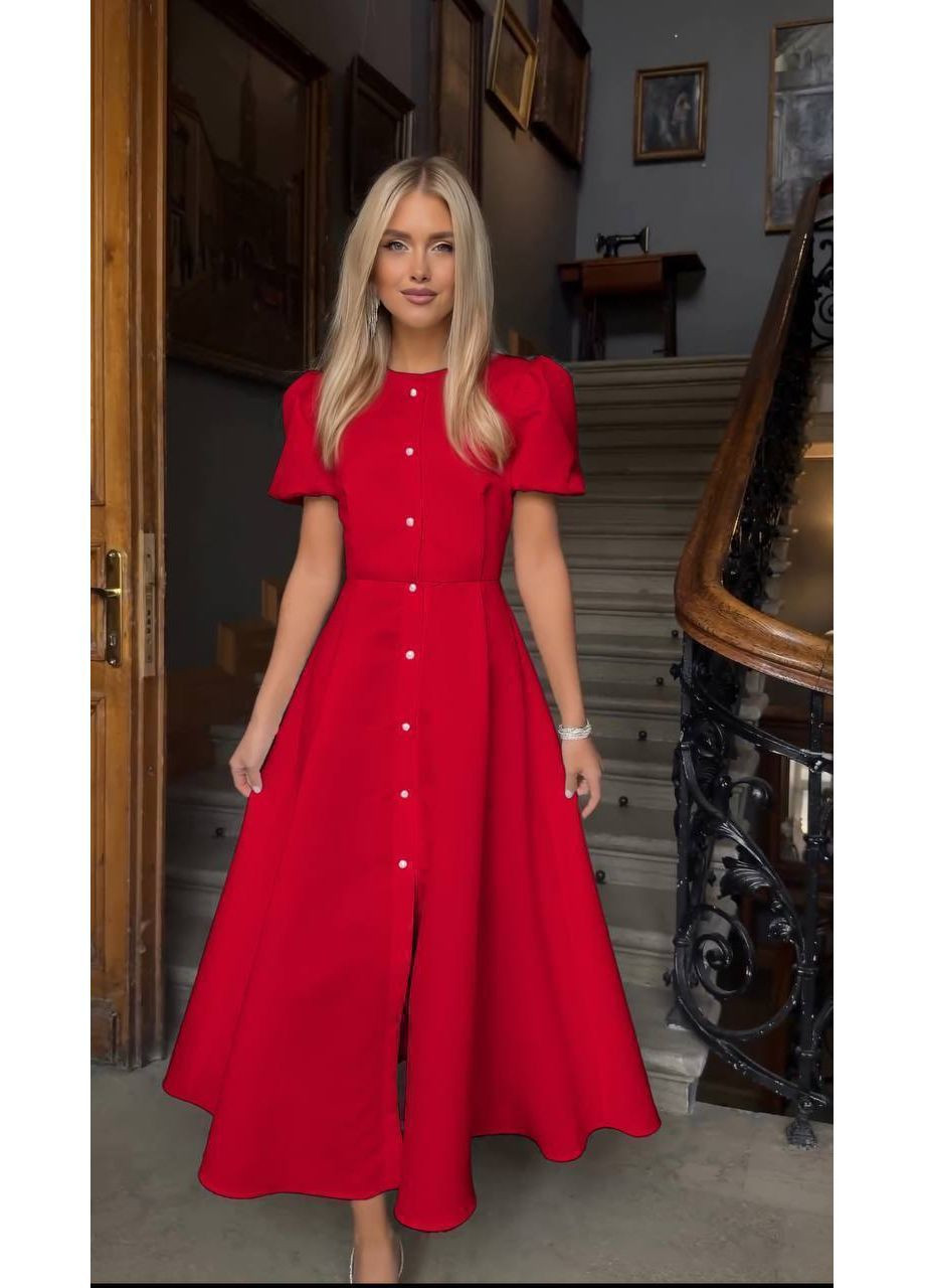 Червона повсякденний, вечірня, ділова, кежуал жіноча сукня кльош No Brand однотонна