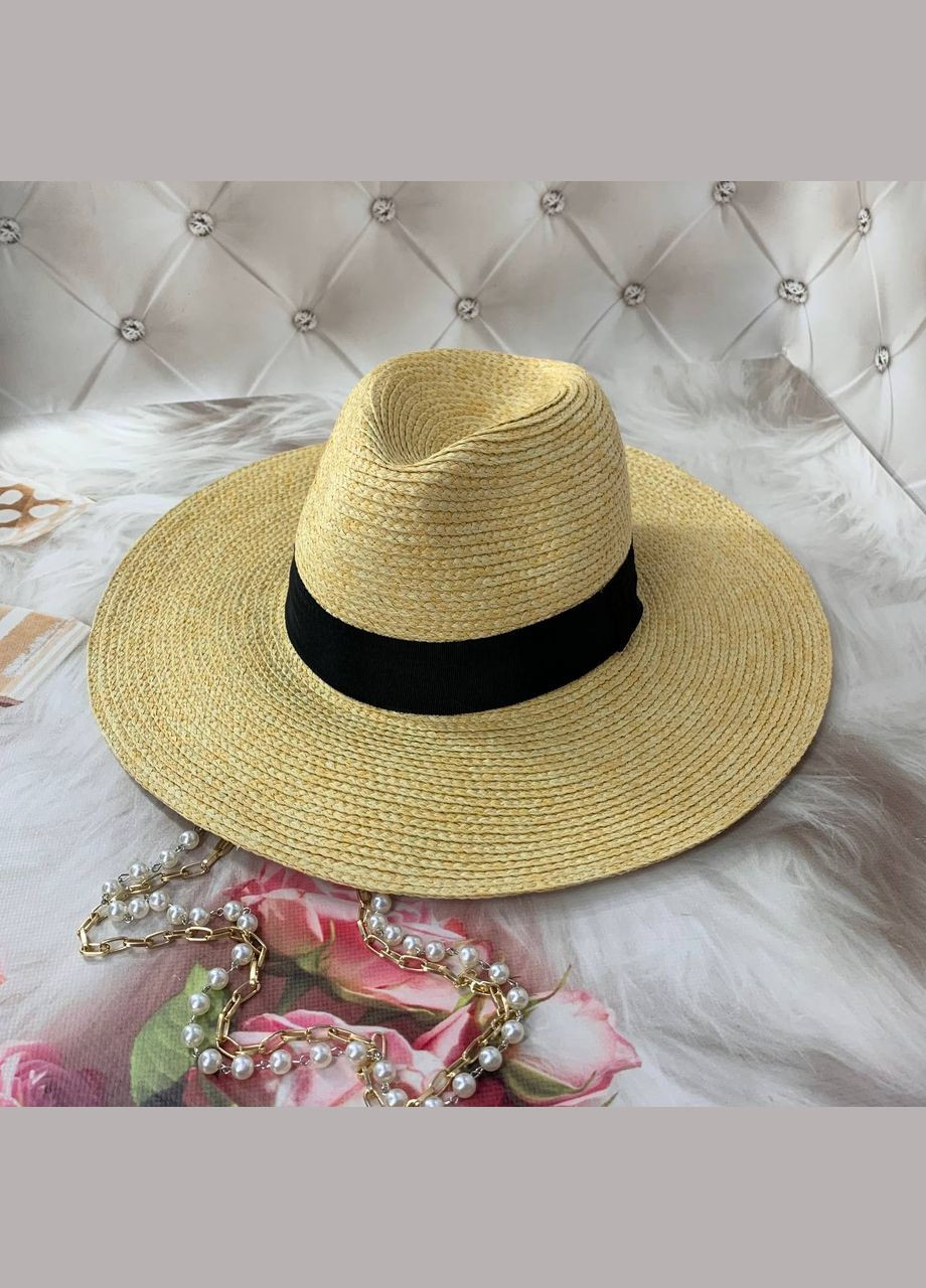 Летняя соломенная шляпа Федора с широкими полями и цепочкой Zarina Green No Brand (293815354)