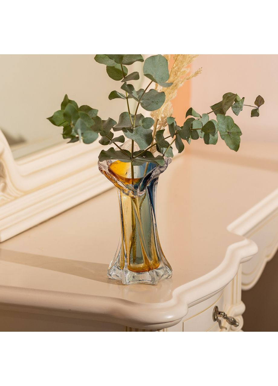 Декоративная стеклянная ваза для цветов 22 см фигурная ваза 200 мл Желто-синяя HP-9-6 Yiwu (370969211)
