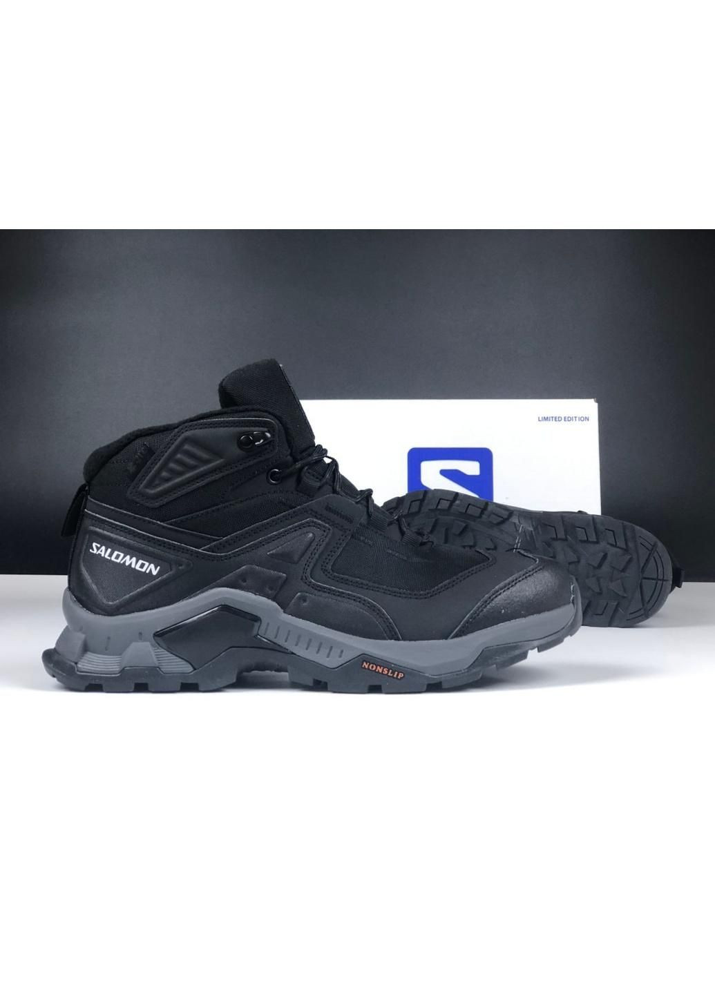 Черные зимние черные с серым термо мужские кроссовки осень\зима No Brand