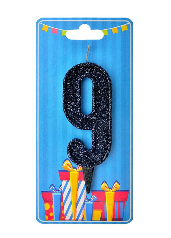 Свічка цифра 9 чорний блиск No Brand (302313973)