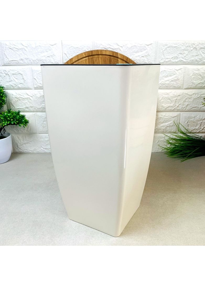 Большое квадратное кашпо для пальмы 27*27*51см 13л, Квадро белая роза Алеана (365815044)