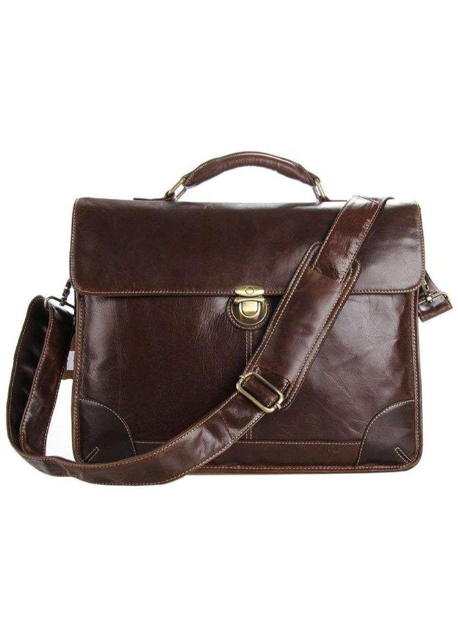 Сумка портфель через плече для чоловіків з натуральної шкіри для документів А4 для подорожей Темно-коричневий 40585 John McDee (361348745)