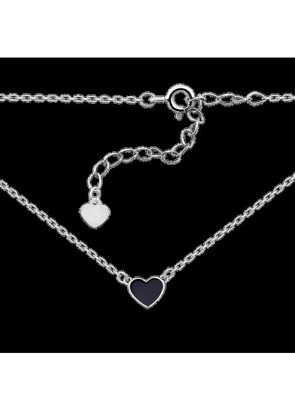Кольє срібне маленьке Сердечко тонкому на ланцюжку з чорною емаллю Каштан (342335168)