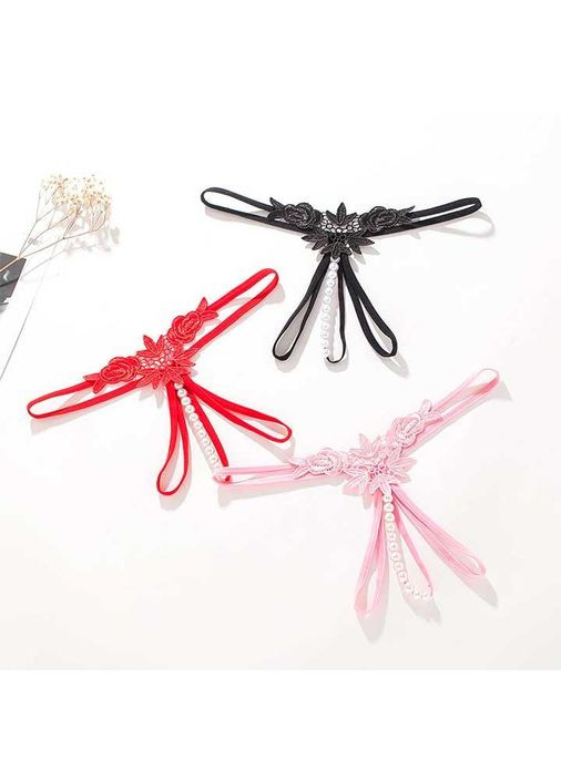 Фуксиновий (колору Фукія) демісезонний стрінги з намистинками та квітами - фуксія еротична білизна -