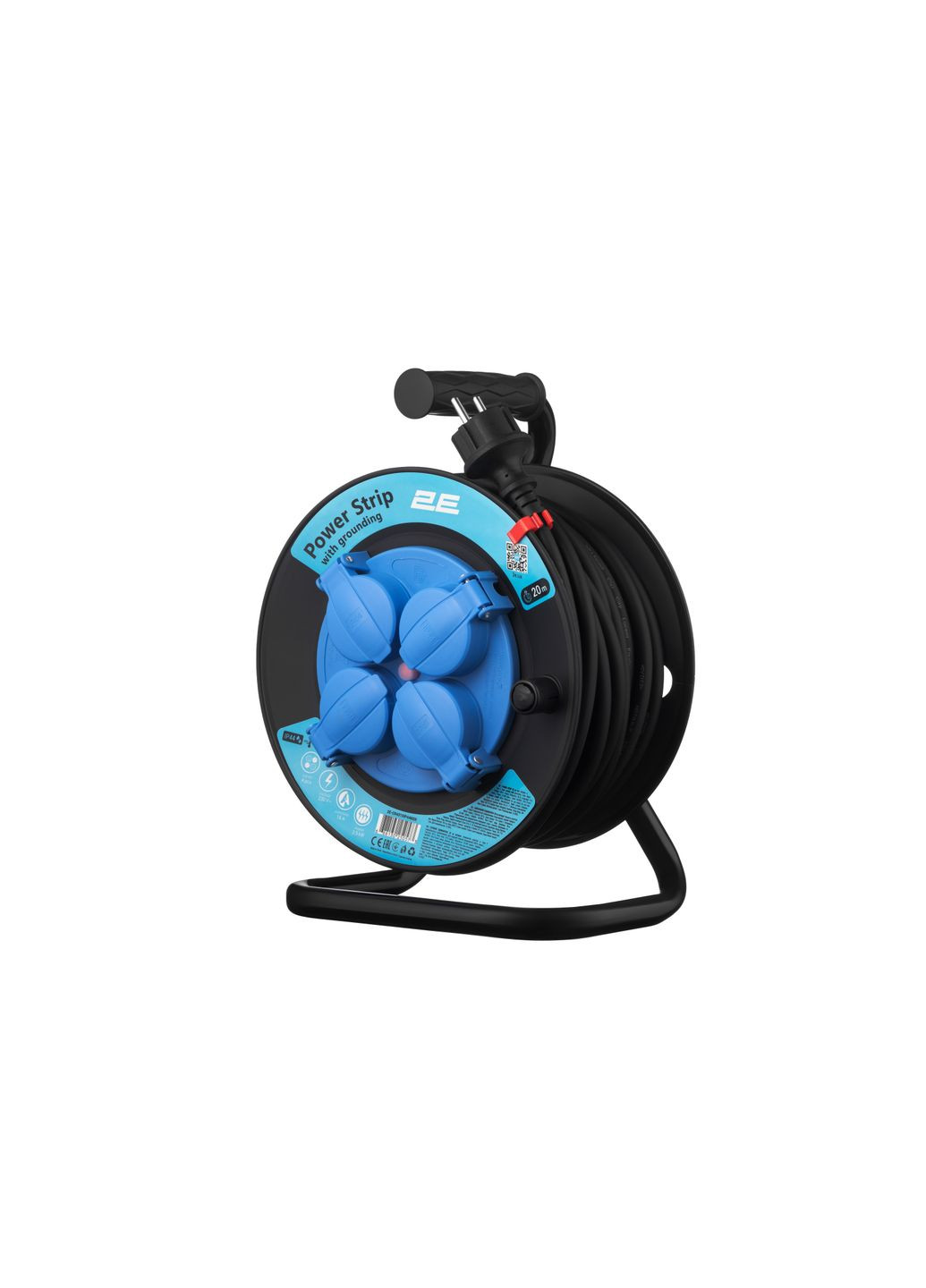 Мережевий подовжувач4XSchuko на котушці, ІР44, 3G*1.5мм, 20м, black 2E (355873461)