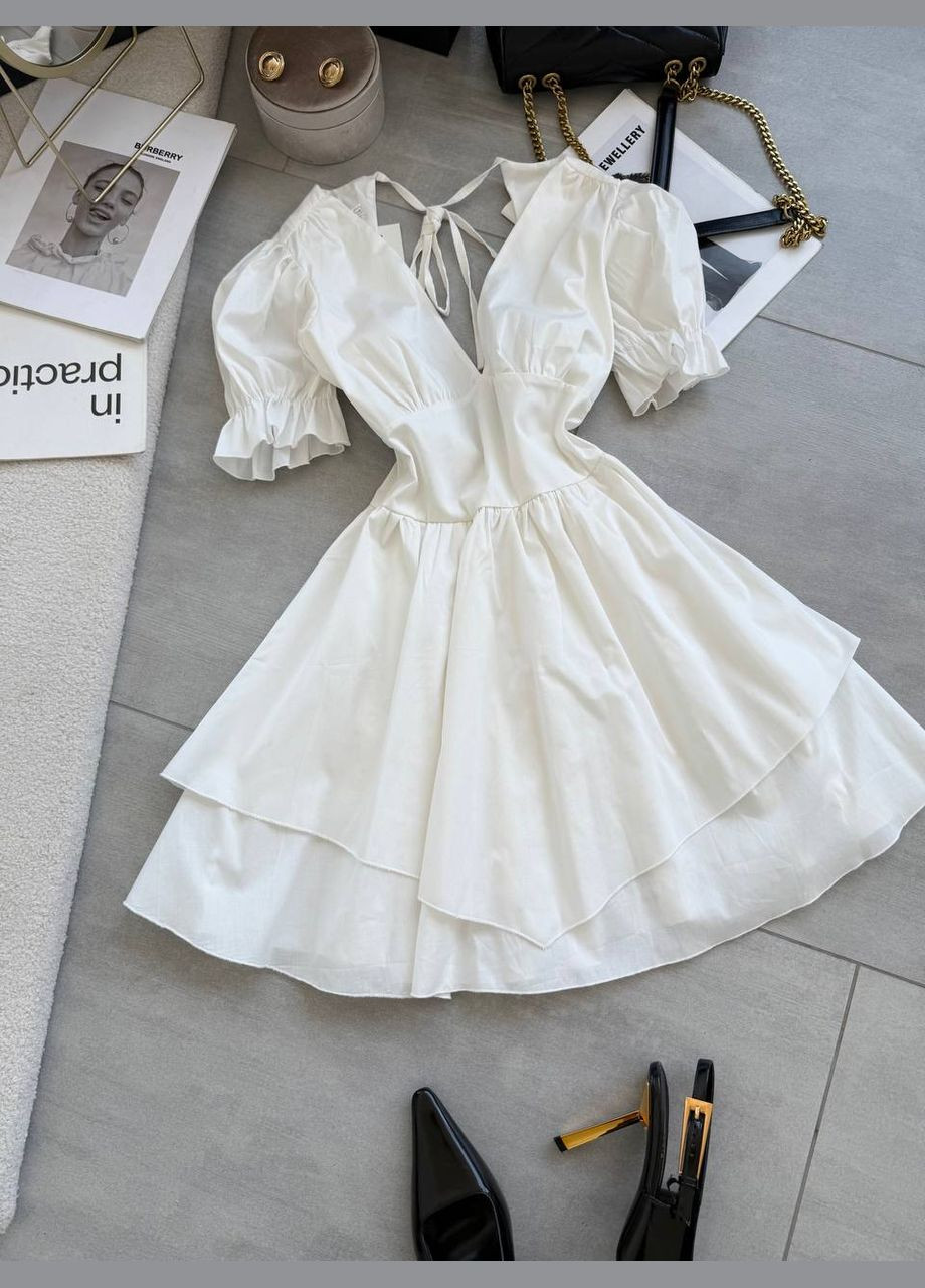 Белое повседневный, кэжуал платье с юбкой-солнце No Brand однотонное