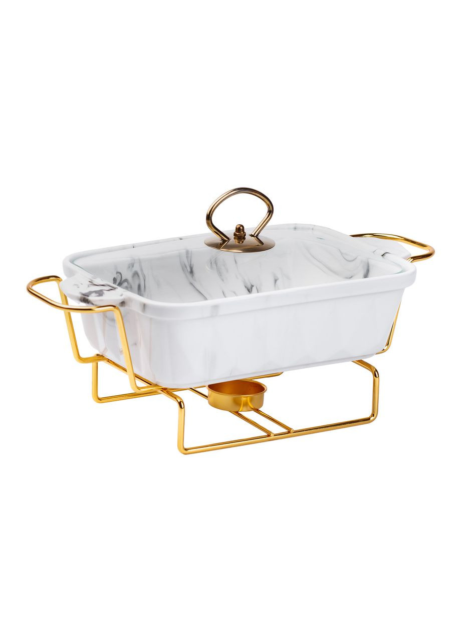 Мармит фарфоровый 1 литр с подогревом для стола на металлической подставке для горячих блюд и закусок ProDobro (364189619)