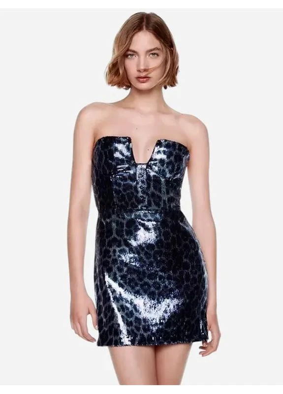 Синя сукня з відкритими плечима, з корсетом Zara