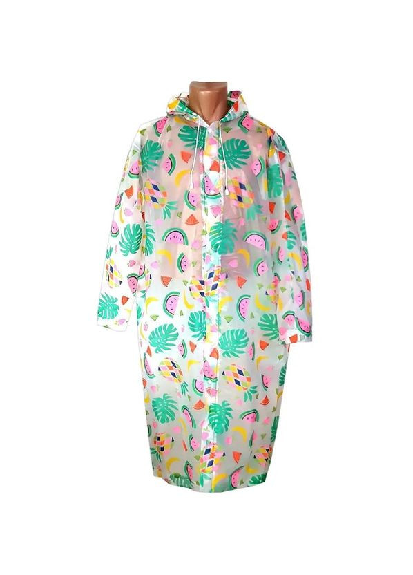 Многоразовый дождевик плащ на кнопках с капюшоном Арбузы, размер универсальный XS-3XL (44-54) Eva (301536165)