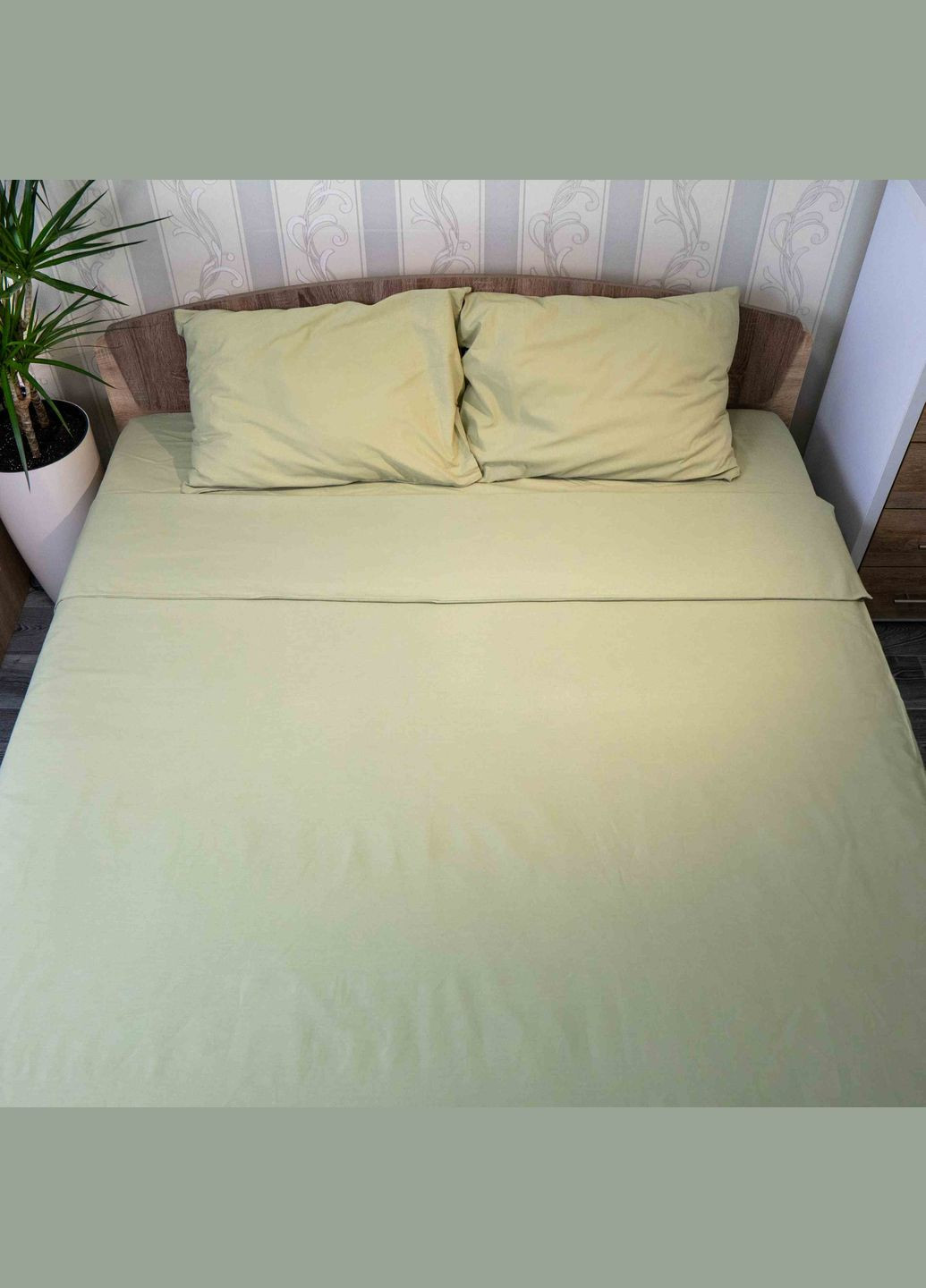 Комплект постельного белья Евро 200х220 Поплин 120 г/м2 Хлопок (Оливковый) 2 х 50х70 GM Textile (273378608)