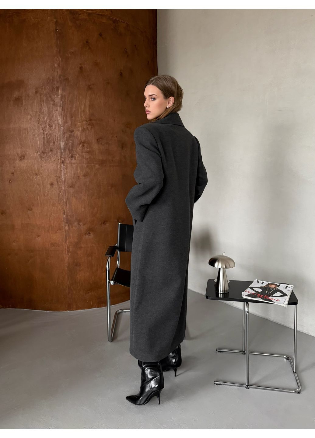 Графитовое демисезонное Классическое женское пальто макси оверсайз No Brand