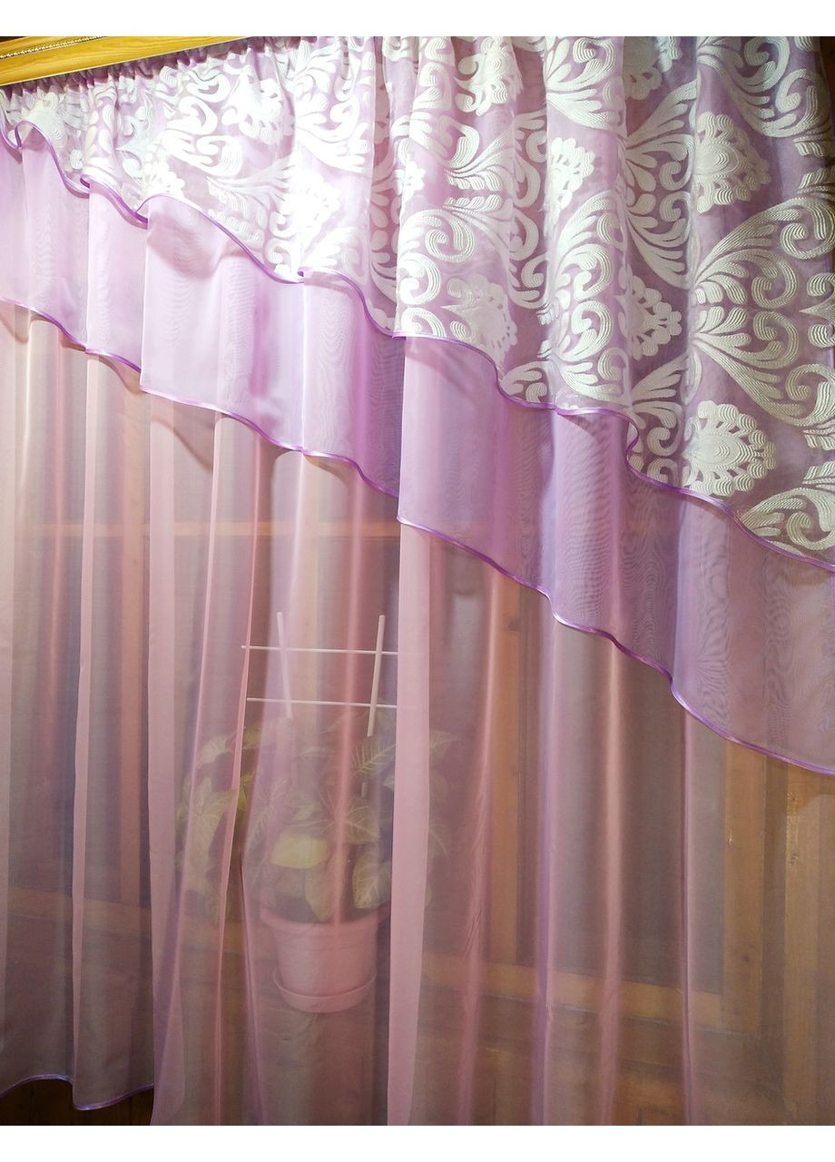 Занавеска кухонная готовая короткая Алия розовая эльзас No Brand (372134080)