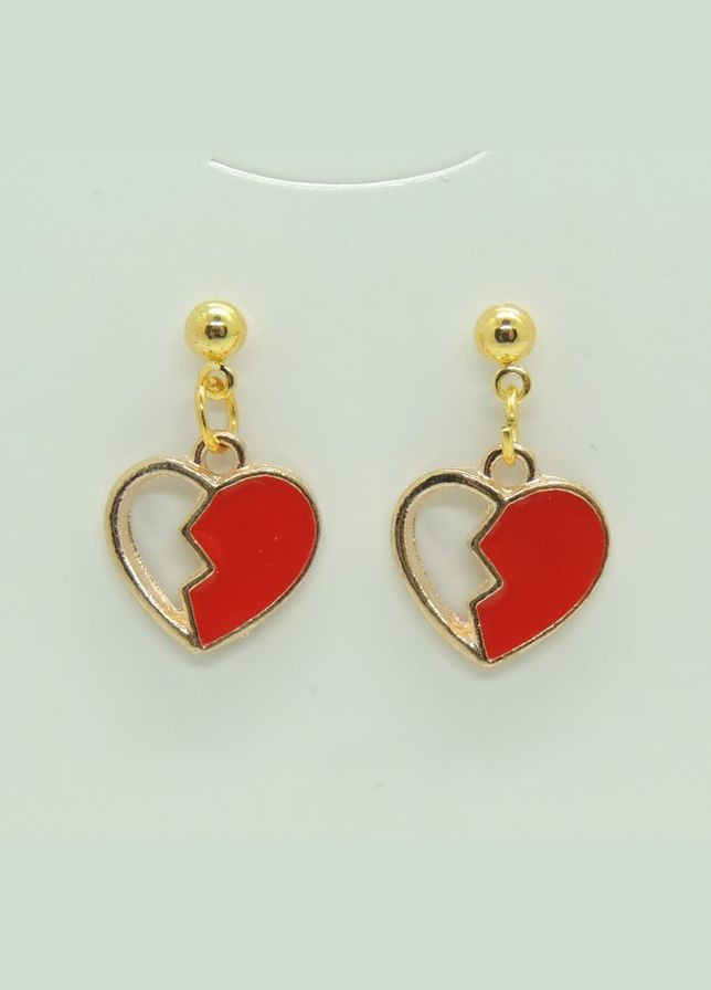 Серьги серьгигвоздики (пусеты) красное сердце Сердцебиение любви 2.5 см золотистые Liresmina Jewelry (285111068)