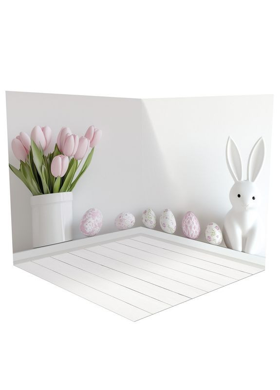 Фон вініловий 3D для фотозйомки мінімалізм з тюльпанами, підлога біла дошка і мармур, 50×50 см, №58634 PhotoVinyl (360981925)