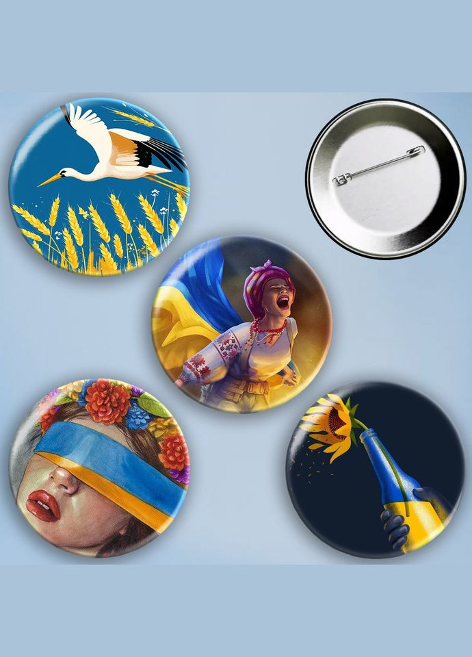 Значки на булавке набор 4 шт Ukraine Украина #9 металлические на шпильке 56 мм No Brand (303108045)