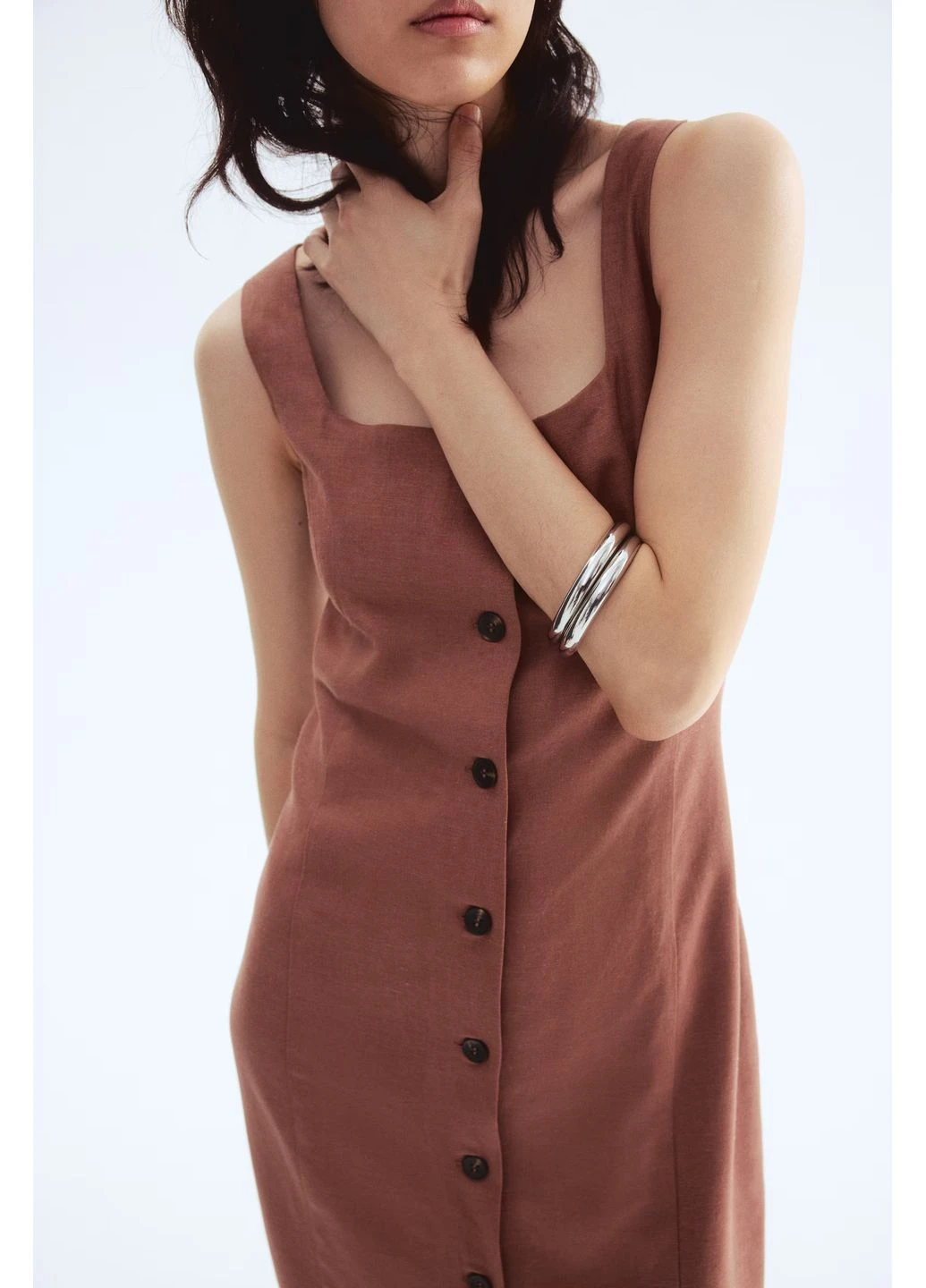 Красное платье изо льна H&M однотонное
