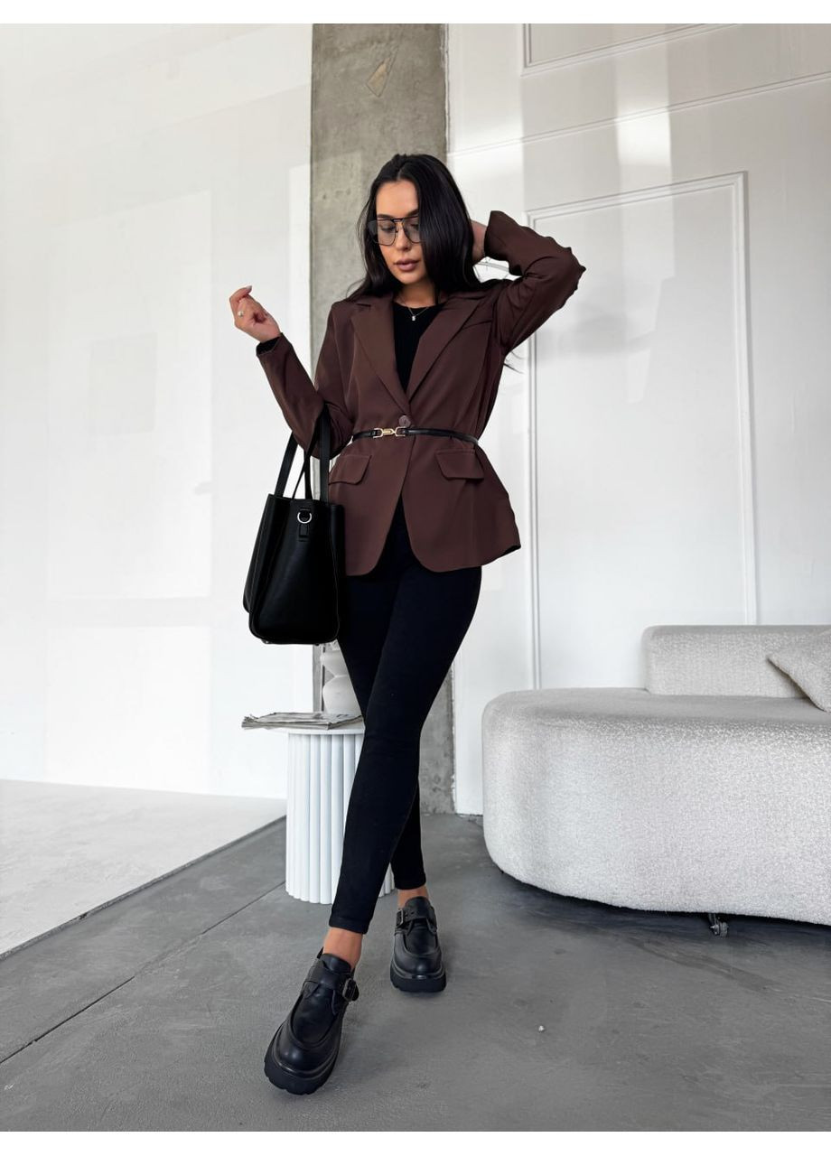 Коричневый женский женский пиджак No Brand однотонный - демисезонный