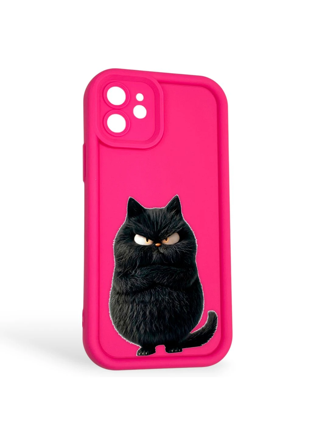 Чохол силіконовий оригінальний Soft Touch з 3D принтом злого кота для iPhone 12 малиновий (Повний захист камери) Apple (378972705)