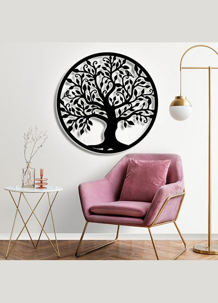 Панно 3D декоративное с объемом 15 мм для стен, Дерево с птицами круглое 50 х 50 см коричневое Декоинт (276708756)