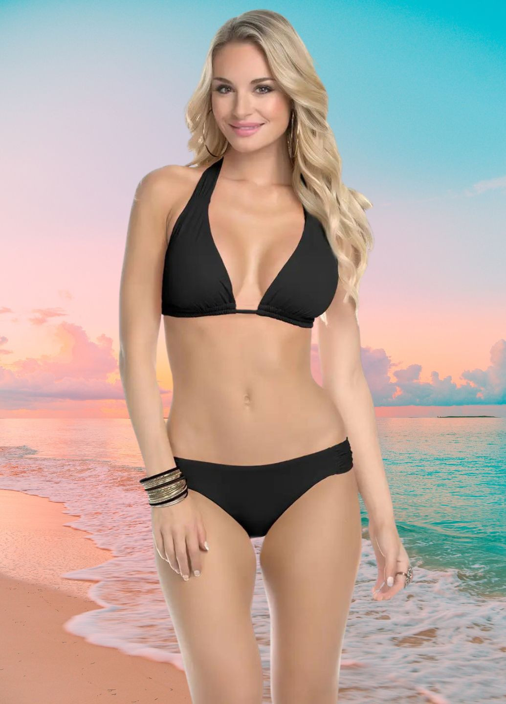 Чорний літній роздільний купальник monti роздільний, халтер FS