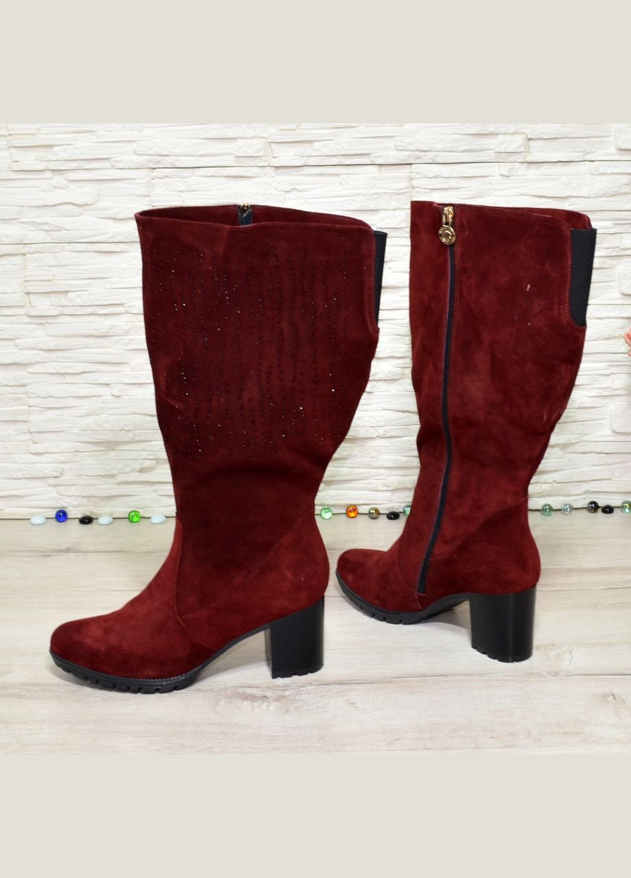 Осенние сапоги бордовые демисезонные замшевые женские с широким голенищем. 39 размер, голень 46 см Vasha para
