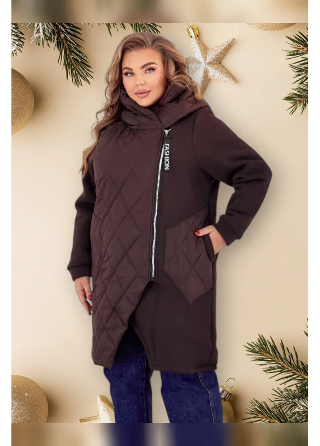 Жіночий кардиган батал шоколадний з капюшоном теплий демісезонний Boni Кардиган (358888084)