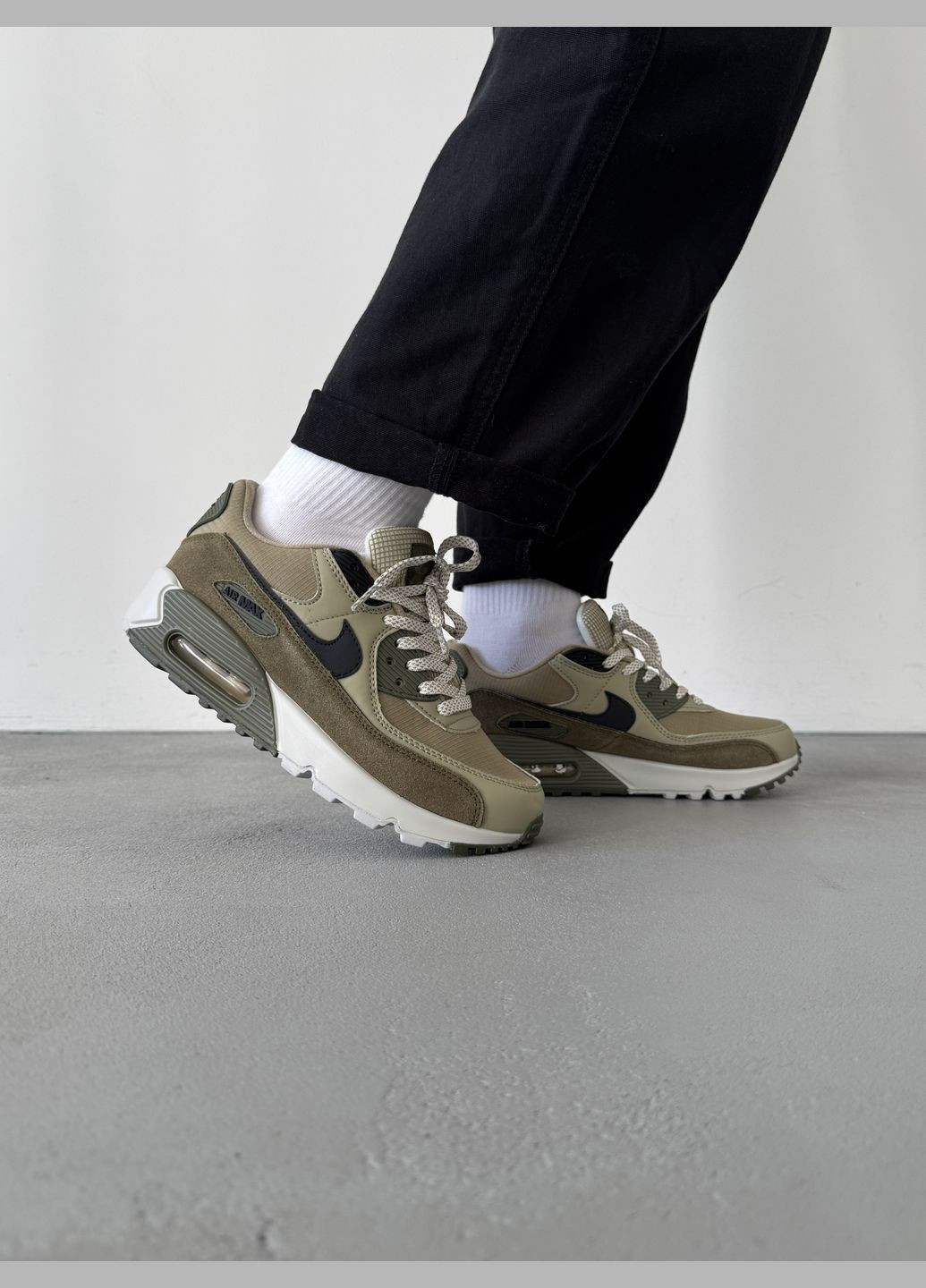 Оливковые (хаки) демисезонные кроссовки мужские nike air max 90 khaki | найк аир макс 90 хаки No Brand