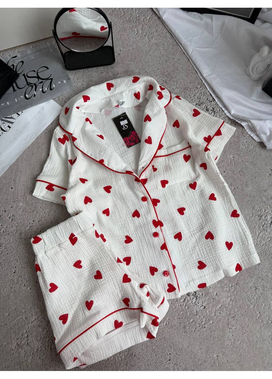 Молочна всесезон жіноча піжама з принтом сорочка + шорти Україна