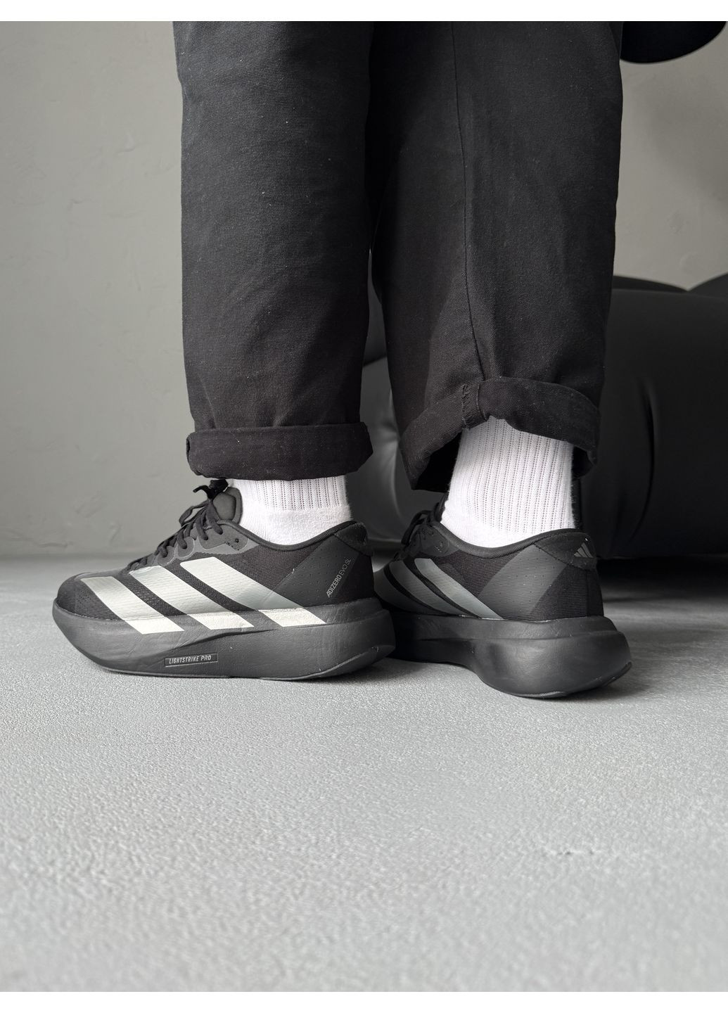 Черные демисезонные кроссовки мужские и женские adidas Adizero Evo SL Black Silver | Адідас Адізеро Ево