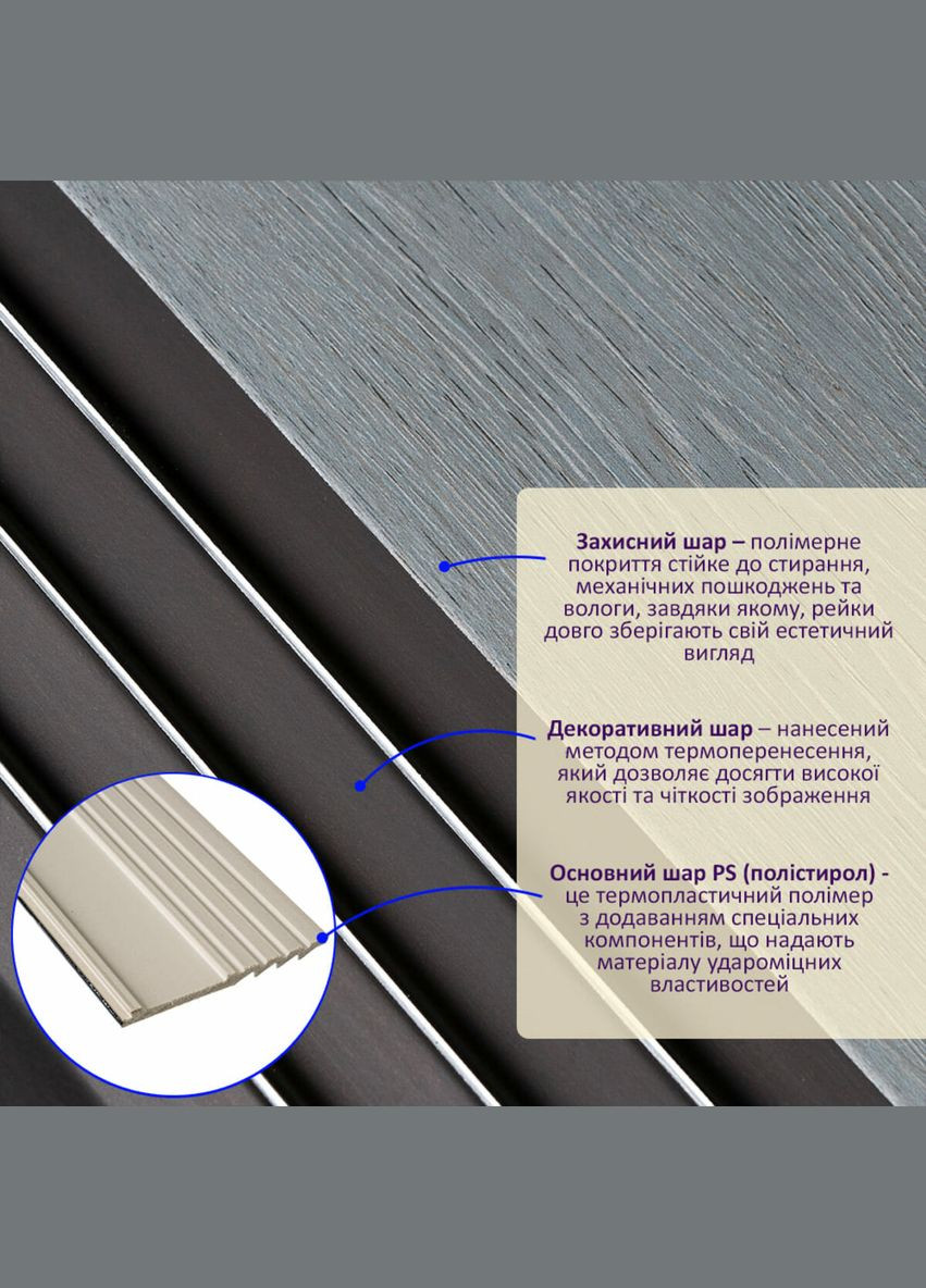 Рейка декоративная PS серое дерево с черным 2900х160х11мм SW-00002149- Sticker Wall (315790571)