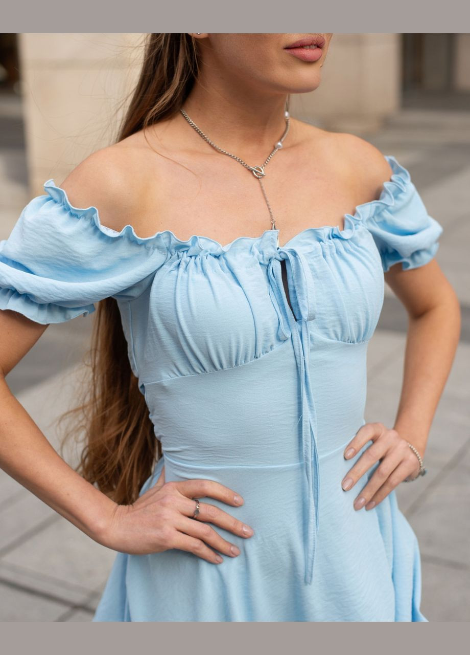 Голубое женское платье мини из креп-жатки голубой Maybel