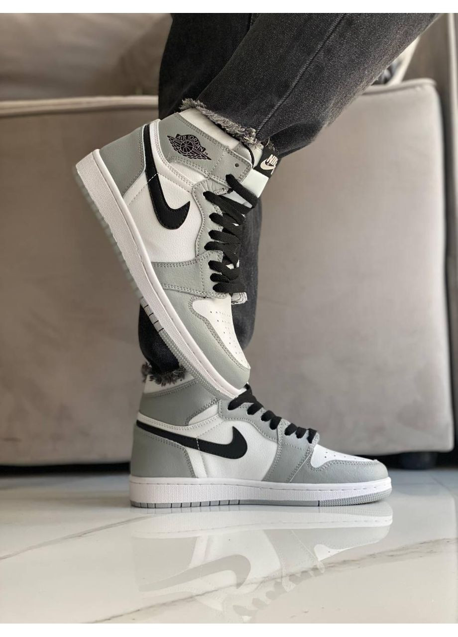 Сірі Осінні кросівки чоловічі nike air jordan 1 retro high grey white black найк аір джордан No Brand