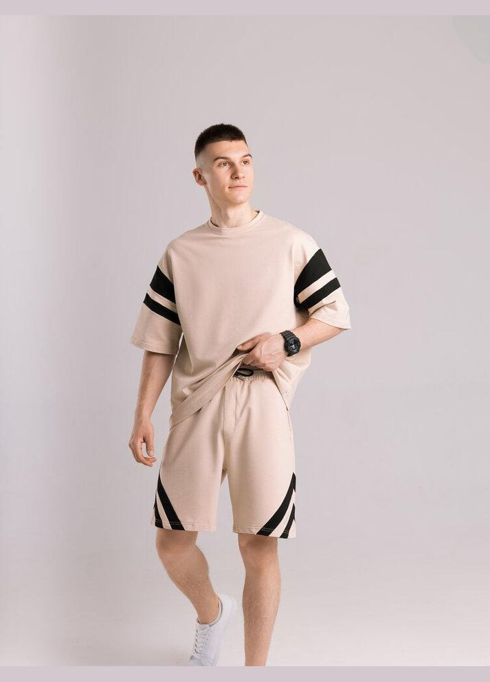 Чоловічий літній костюм оверсайз бежевий двонитка No Brand (342120230)
