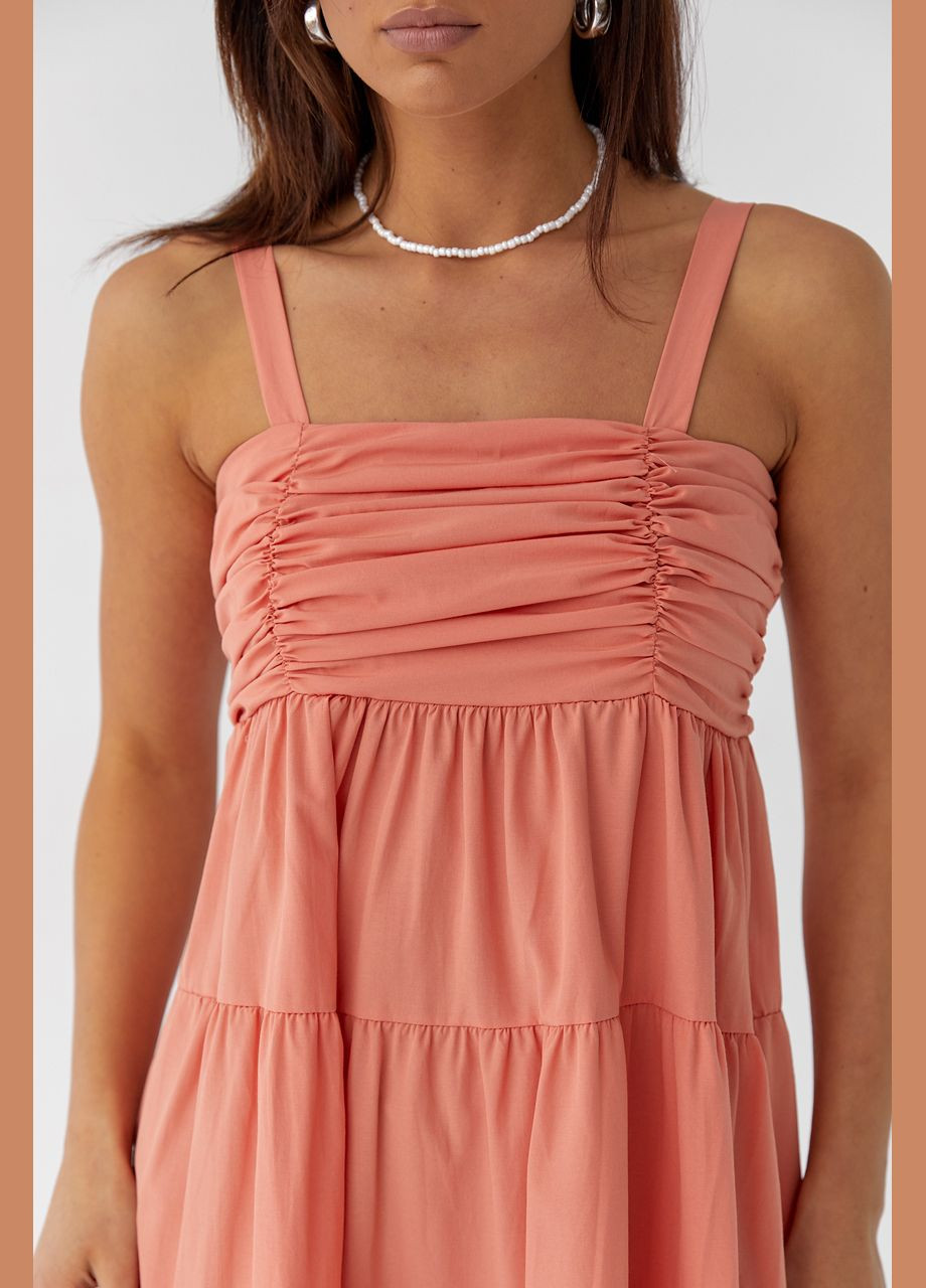 Летний женский сарафан миди с драпировкой на полочке Liton однотонный