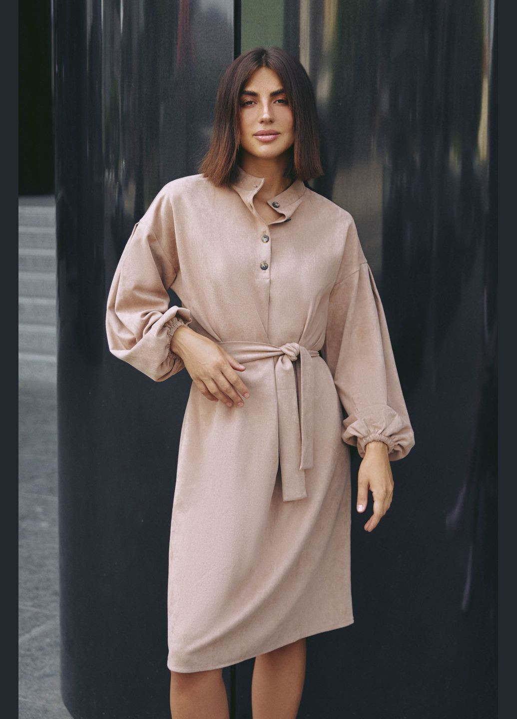 Бежевое повседневный платье ST-Seventeen однотонное