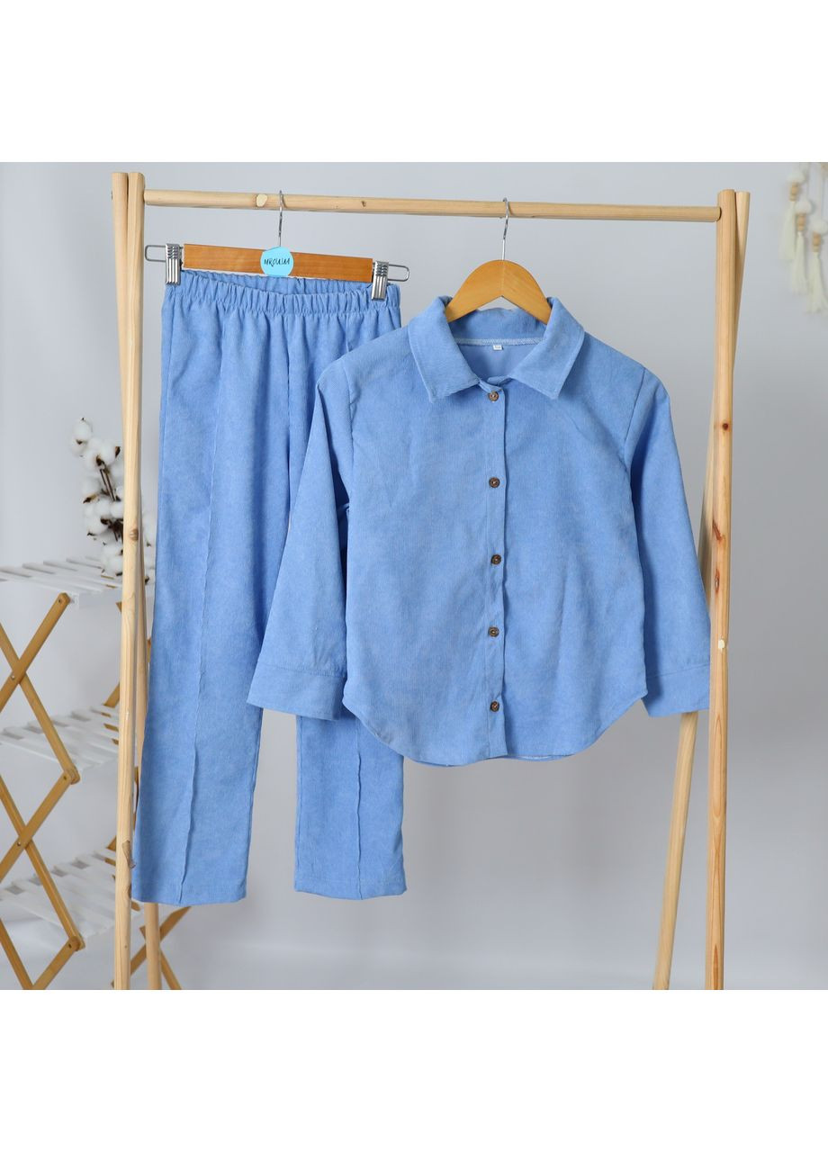 Блакитний демісезонний святковий вельветовий костюм сорочка+штани для хлопчика блакитного кольору з сорочкою, брючний No Brand