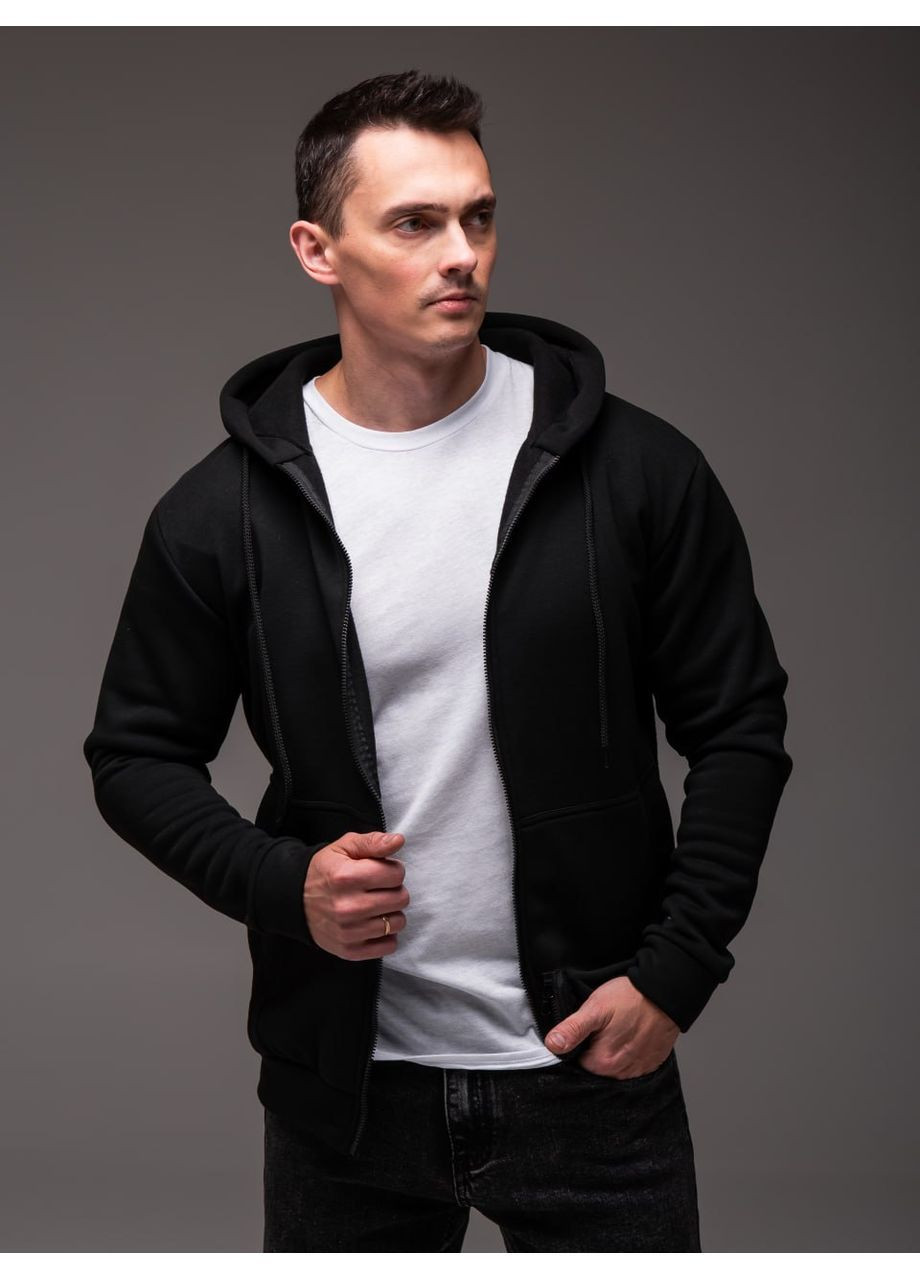 Чорна чоловіча кофта з капюшоном на флісі No Brand (366420968)