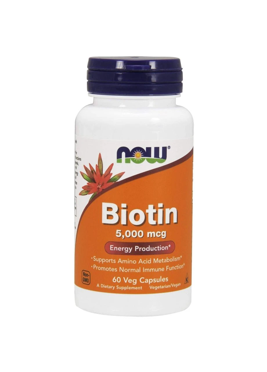 Біотин, Biotin,, 5000 мкг, 60 рослинних капсул Now Foods (380902971)