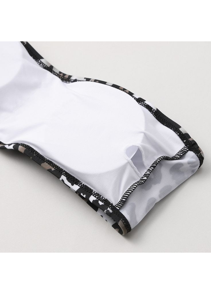 Чорний літній купальник жіночий бандо роздільний чорний з леопардовим принтом China