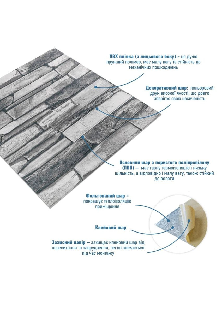 Панель стінова 3D 680*680*4mm сірий сланець (D) SW-00002003 No Brand (328578767)