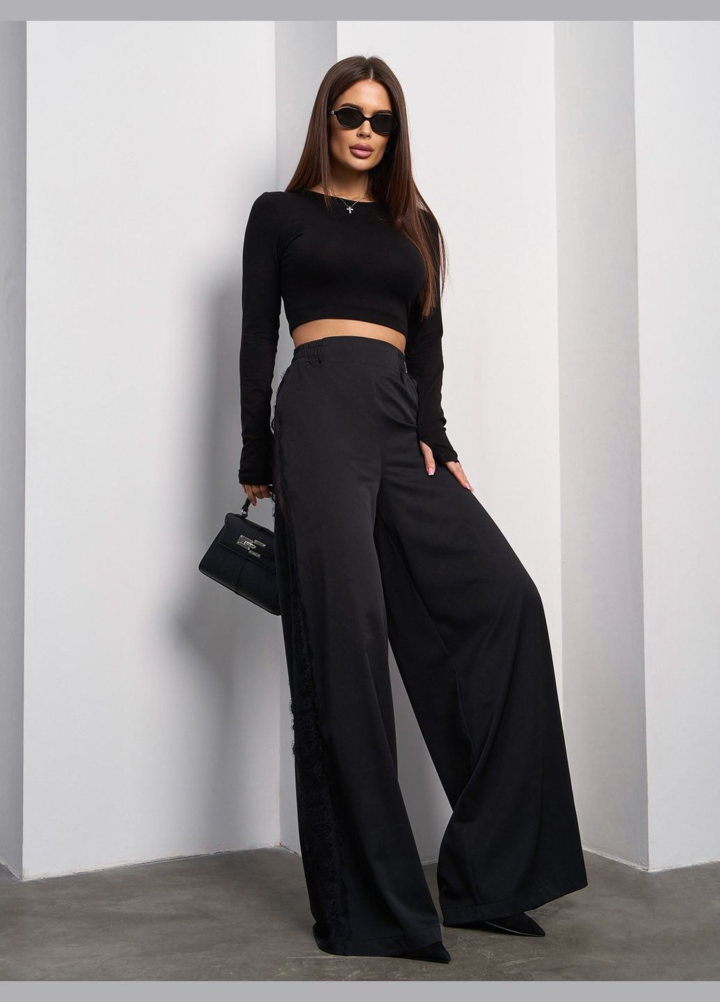 Трендовые брюки палаццо с кружевными вставками No Brand (322718171)