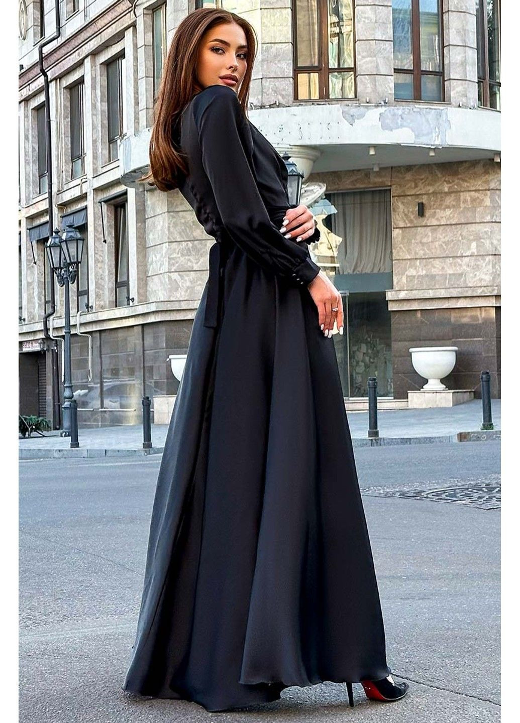 Черное вечернее платье атлас шелк 23057 черное Tanita-Romario