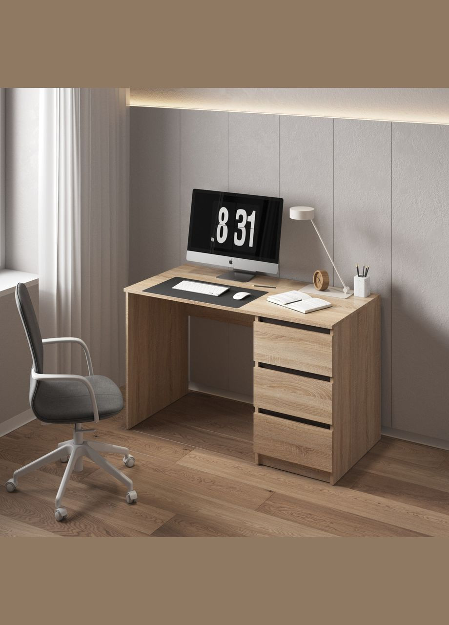 Комп'ютерний стіл, письмовий стіл з тумбою справа на три висувних ящика c фасадами без ручок R-1 VAYS (373034202)