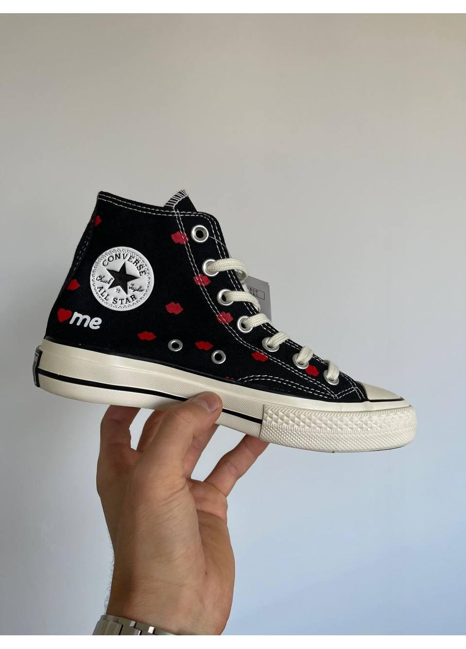 КЕДЫ ЖЕНСКИЕ CONVERSE CHUCK 70 EMBROIDERED LIPS BLACK КОНВЕРС No Brand чёрные демисезоны (367170505)