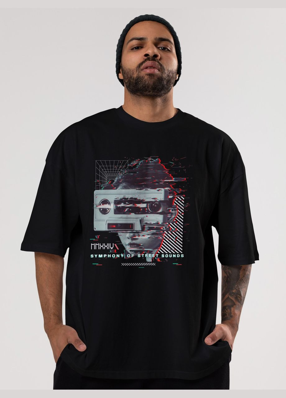 Черная мужская футболка оверсайз urban черная высокая плотность с длинным рукавом Mishe