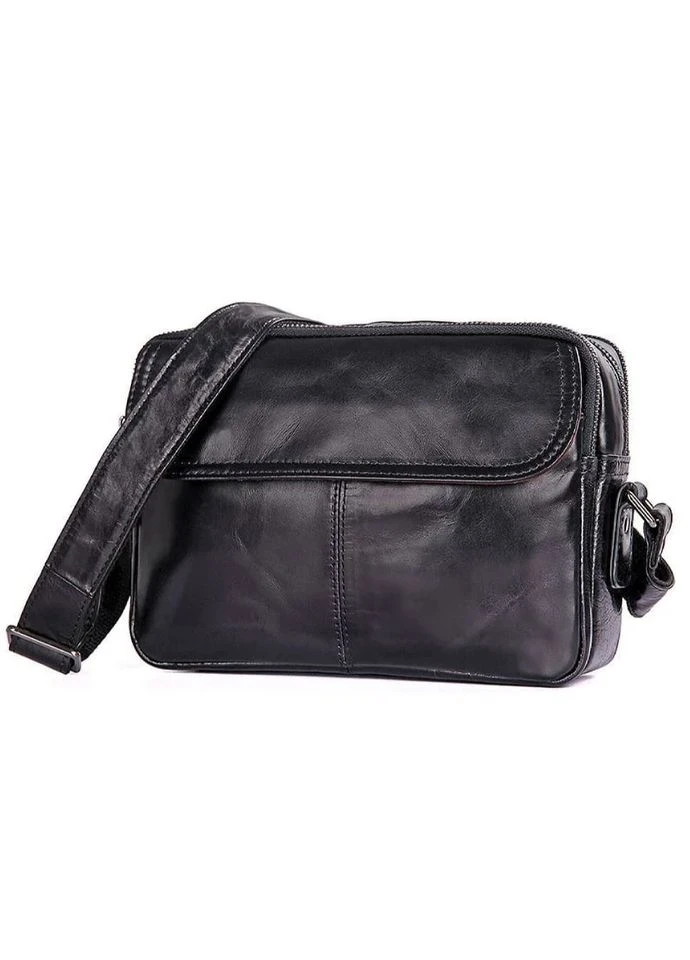 Мужская сумка John McDee JD1026A кожаная чёрная 23.5×9×17 см No Brand (400879676)