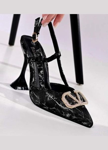 Bashili Женские вечерние туфли на каблуке 1552 Черные черный з текстиль, — демисезон (338370915)