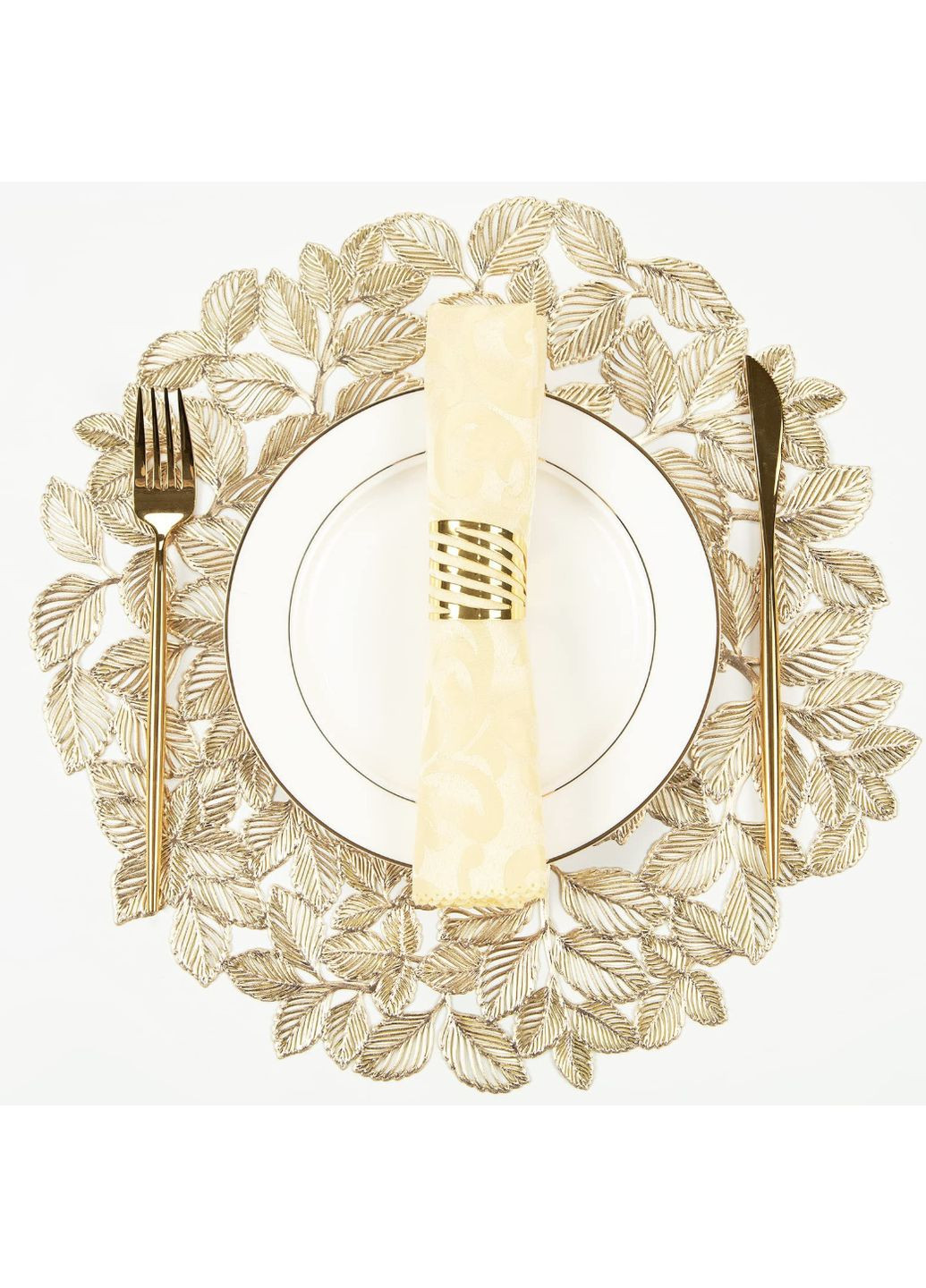 Золотой подтарильник, стильная сервировочная салфетка-плейсмат под тарелку «Golden Leaves» China (366874806)